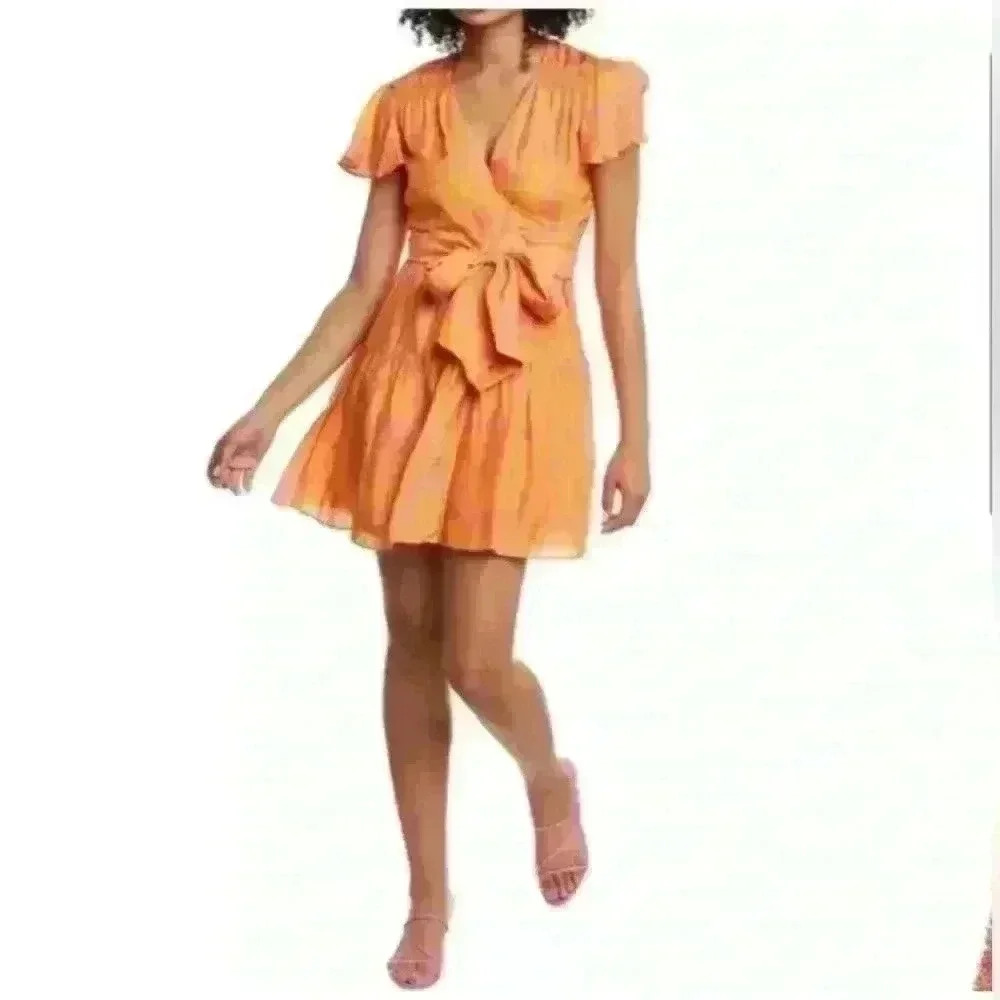 {Tanya Taylor} Paris Silk Wrap Dress size 6 orange pink